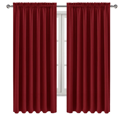 Wide Blackout Curtains for Living Room 70 x 63 Inch Long Burgundy (2 Count)