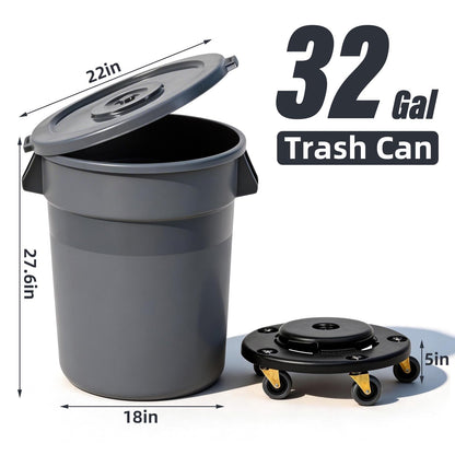 32 Gallon Trash Can with Lid and Wheels
