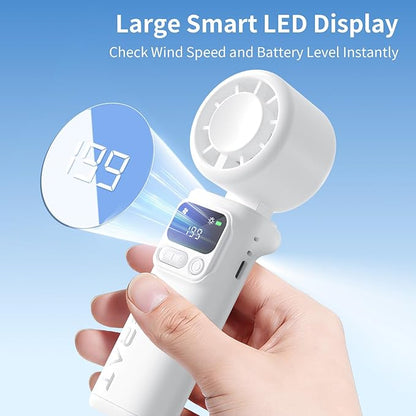 Lerat Portable Handheld Turbo Fan, 5-Speed Wind, Battery Operated, 3-in-1 Hand Fan, for Outdoor Activities, White