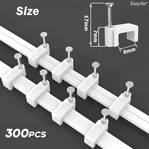 300 Pcs 8mm Cable Clips Nail in Cable Clips Flat Ethernet Cable Wall Clips Cable Tacks Coax Cable Clip Speaker Wire Clips Cable Nails for Cords Cat5/Cat5e/Cat6/Cat7 RJ45 Cord Clips