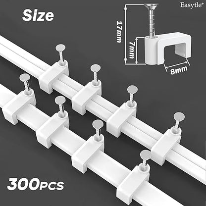 300 Pcs 8mm Cable Clips Nail in Cable Clips Flat Ethernet Cable Wall Clips Cable Tacks Coax Cable Clip Speaker Wire Clips Cable Nails for Cords Cat5/Cat5e/Cat6/Cat7 RJ45 Cord Clips