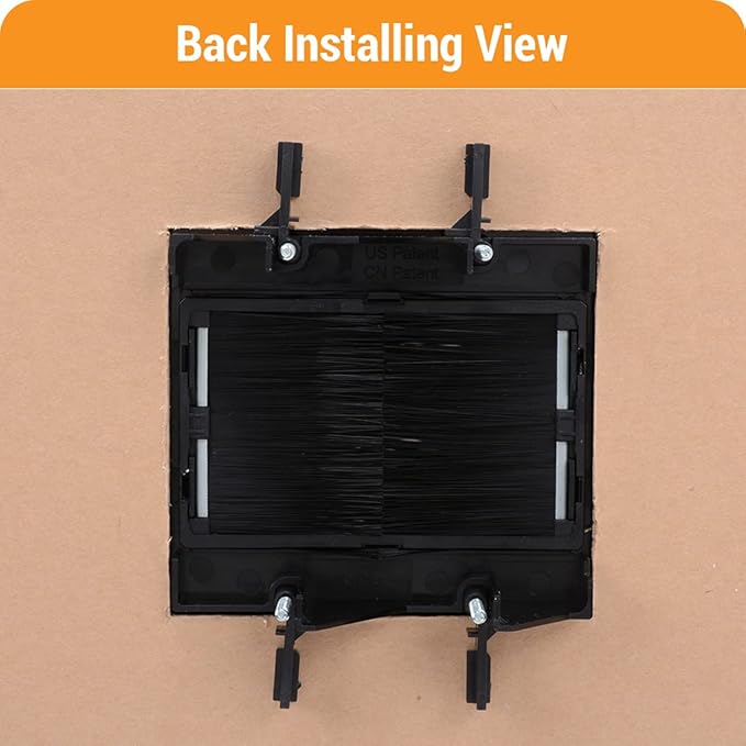 Black Brush Wall Plate, 2 Gang Wall Plate with Built-in Low Voltage Mounting Bracket for Cables Pass Through in-Wall (Pack of 4)