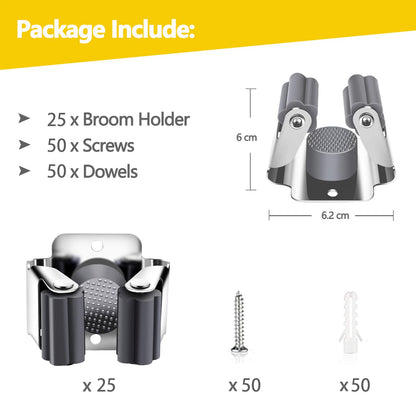 25 Pack Broom Holder Wall Mount
