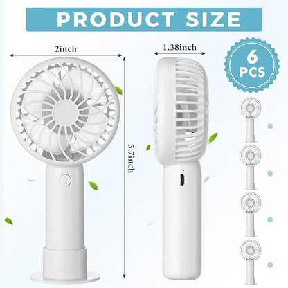 Tujoe 6 Pcs Mini Powerful Handheld Fan 3 Speed Personal Small Portable Rechargeable Fan with Base USB for Women Eyelash Makeup Office Travel Beach Indoor Outdoor (White)