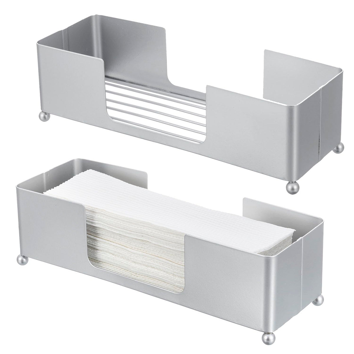 Modern Silver Tone Metal Countertop Folded Paper Towel Holders (2 Count)