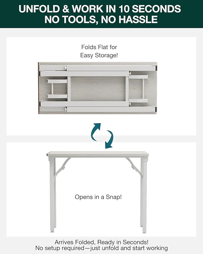 Frylr Small Folding Computer Desk – Portable 35.8 Inch Foldable Laptop Table, Collapsible and Compact for Easy Storage and Fast Setup, Lightweight for Small Spaces, Craft and Study Use, White Ash