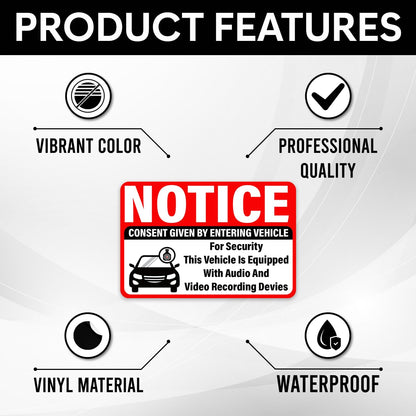 Pack 18 Pcs Notice Audio and Video Recording Sticker for House Vehicles Indoor Outdoor Window Caution Labels Warning Security Signs Bumper Stickers Vinyl Decals Home Accessories (18 Count)