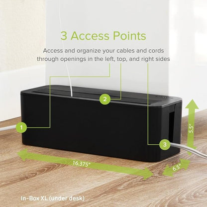 in-Box Cable Box Set with Extra Large Surge Protector Concealer Cable Management for Under Desk and Mobile Charging Station Power Strip Organizer for Desktop, Black