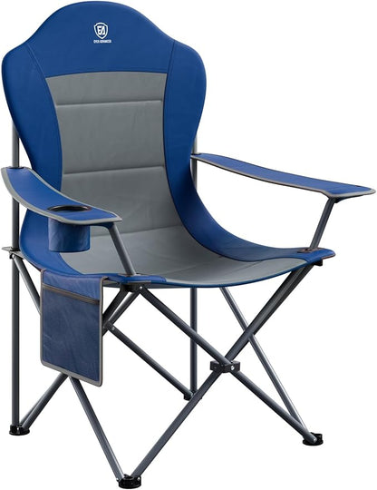 EVER ADVANCED High Back Folding Camping Chair Oversized and Fully Padded, Portable Quad Camp Lawn Chair Up to 300 lbs, with Cup Holder Armrest Carrying Bag