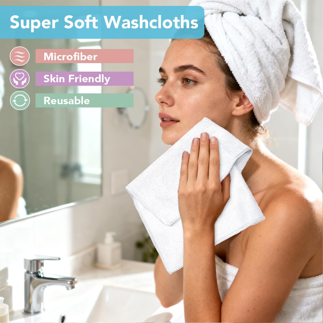 Wash Cloths Face Towels 12x12 Inch 20 Pack (20 Count)
