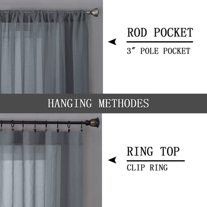 Short Sheer Curtains Living Room Linen Textured Curtain Sheers Light Filtering Voile Rod Pocket Curtains for Bedroom (2 Count)