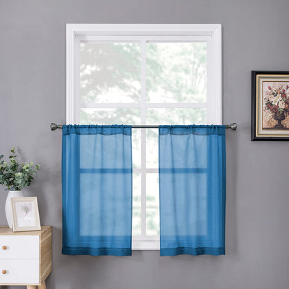 Sheer Tier Curtains Kitchen Linen Textured Half Curtain Sheers Light Filtering Rod Pocket Voile Bathroom Short Curtains for Farmhouse (2 Count)