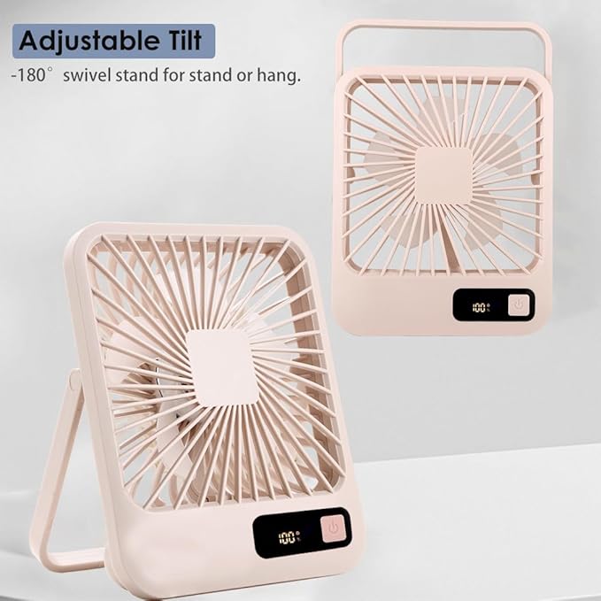 Small Desk Fan, Portable USB Rechargeable Fan, Tilt Folding Personal Mini Fan with 2000mAh Battery and LCD Display, Strong Wind, Ultra Quiet, 5 Speed Modes for Office, Home, Camping (khaki)