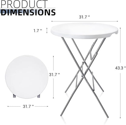 Byliable 32in Cocktail Table White High Top Folding, Portable Bar Height Folding Table Round with Removable Gray Legs, Indoor Outdoor Banquet for Parties, Commercial, Speech, Dining