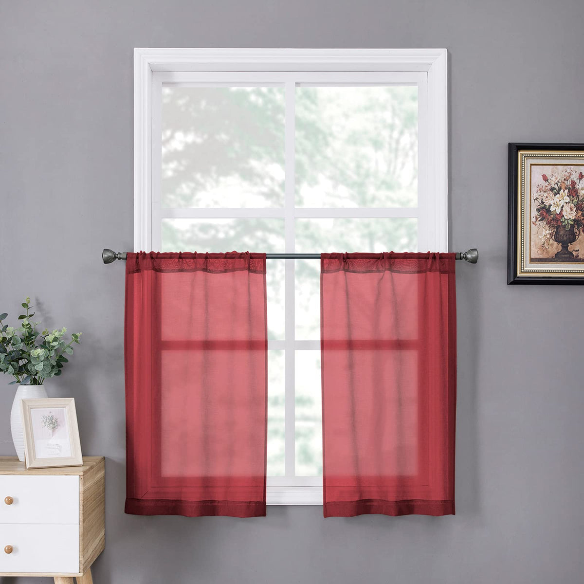 Sheer Tier Curtain Linen Textured Half Kitchen Curtains Sheer Light Filtering Rod Pocket Voile Small Curtains for Bathroom