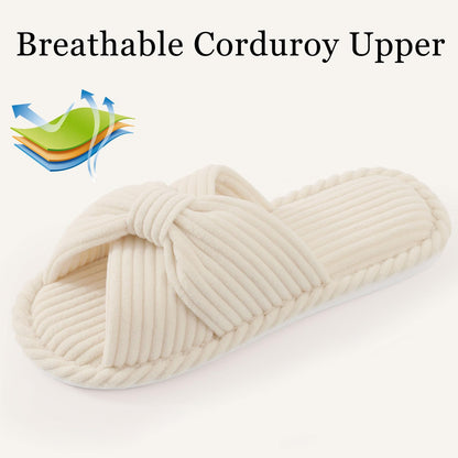 Summer House Slippers for Women Corduroy Open Toe Indoor Slippers