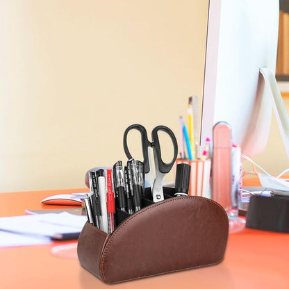 SITHON Remote Control Holder with 5 Compartments - PU Leather Remote Caddy Desktop Organizer Store TV, DVD, Blu-Ray, Media Player, Heater Controllers, Brown