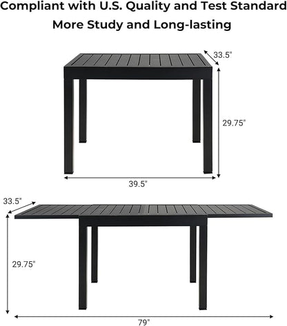 Grand patio 7-Piece Outdoor Dining Set, 6 Extra-Wide Folding Chairs & 1 Rectangle Expandable Table, Sling Mesh Patio Chairs with Wood Grain Table for Yard, Poolside, Deck, Gray