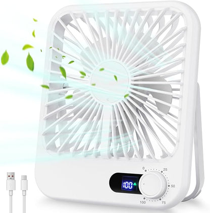 Travel Fan for Sleeping, 6.8" Small Portable Fan Rechargeable Battery Powered, 100 Speeds Personal Mini Desk Fan for Office Bedroom, Cruise Ship Beach Vocation Travel Essentials, White