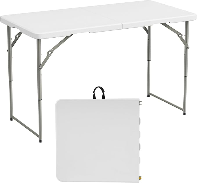 Elevon 4 Feet Heavy Duty Folding Table with Adjustable Height, Fold-in-Half Portable Table for Indoor Outdoor Use - Camping, Picnic, Party, Wedding, Dining, Utility Table