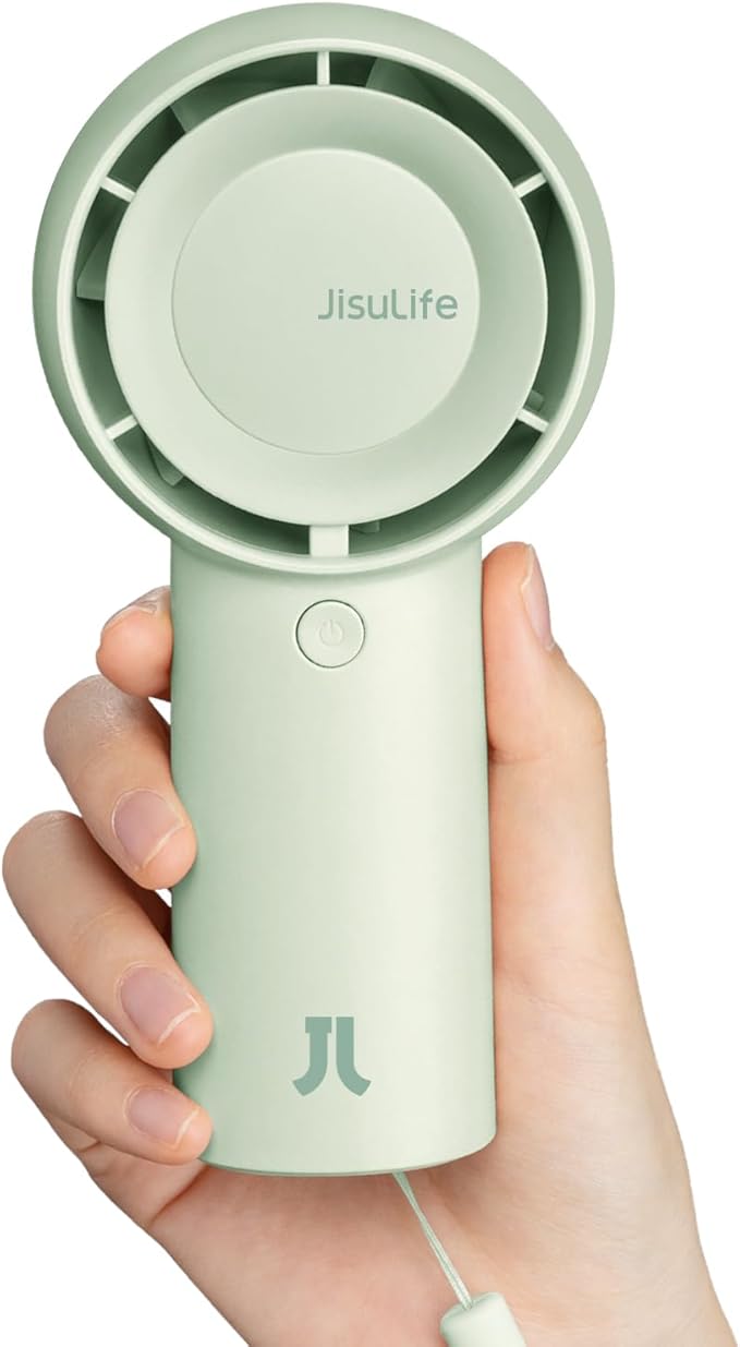 JISULIFE Portable Handheld Turbo Fan [16H Max Cooling Time], 4000mAh USB Rechargeable Personal Battery Operated Lash Small Pocket Fan with 5 Speeds for Travel/Outdoor/Vacation/Concerts - Green