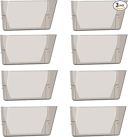 Gawerk Clear Acrylic Single Pocket, Plastic Hanging Wall Mount File Holder for Office Home (Gray, 8 Pack)