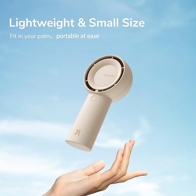 JISULIFE Handheld Portable Turbo Fan [16H Max Cooling Time], 4000mAh USB Rechargeable Personal Battery Operated Mini Small Pocket Fan with 5 Speeds for Travel/Outdoor/Vacation/Concerts - Brown