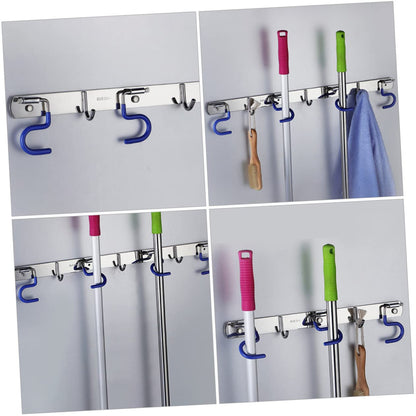 304 Stainless Steel Wall Mounted Mop Holder Heavy Duty Broom Gripper for Kitchen and Garden Adjustable Mop Hanger Easy Installation Space
