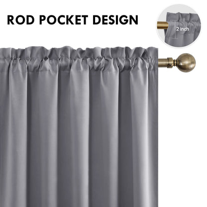 Wide Blackout Curtains for Bedroom Living Room 60 x 84 Inch Long Grey (2 Count)