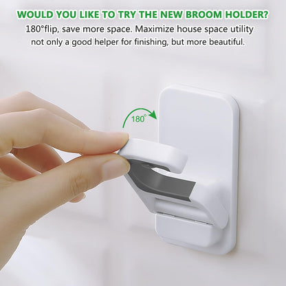 6 pack Broom Holder Wall Mount Mop Holder Broom and Mop Gripper Self Adhesive Peel and Stick Anti (6 Count)