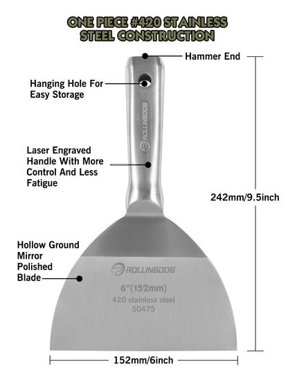 6 inch Putty Knife 420 Stainless Steel Spackle Knife