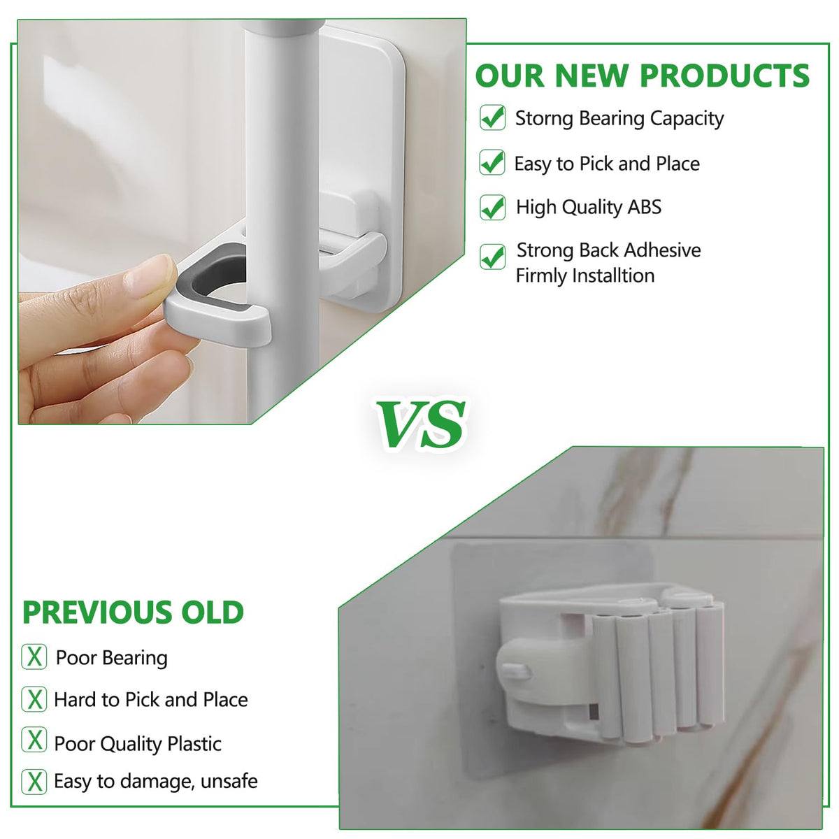 6 pack Broom Holder Wall Mount Mop Holder Broom and Mop Gripper Self Adhesive Peel and Stick Anti (6 Count)