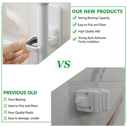6 pack Broom Holder Wall Mount Mop Holder Broom and Mop Gripper Self Adhesive Peel and Stick Anti (6 Count)