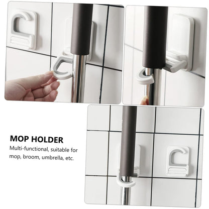 3pcs Punch Wall Mounted Mop Holder Clips Heavy Duty Adhesive Broom and Umbrella Organizer for Kitchen Bathroom Laundry Hanging Hooks