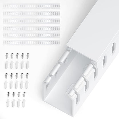 ZhiYo H1.6in W1.2in Professional Server Rack Cable Management Raceway, 99in (6 x L16.5in) Cable Raceway Kit, Electrically Safe PVC Open Slot Wire Raceway for Under Desk/Computer/Network Cords, White