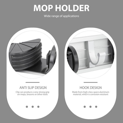 Punch free Wall Hanging Mop Holder with 4 Hooks Space Aluminum Mop and Broom Rack Black for Kitchen and Garage Storage Organizer