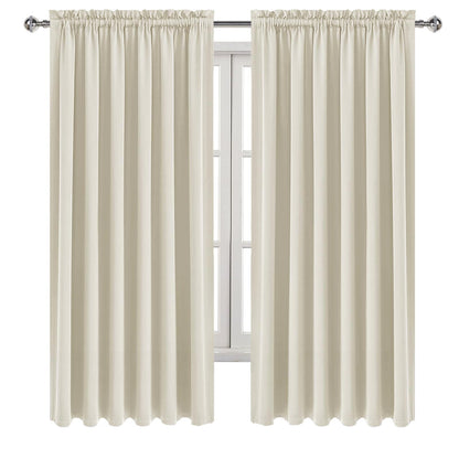 Wide Blackout Curtains for Bedroom 70 x 72 Inch Long Light Beige