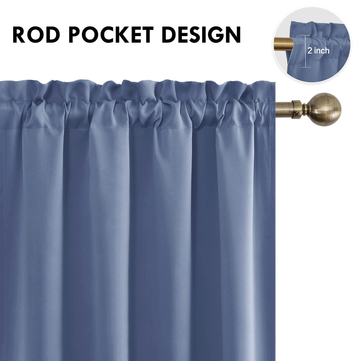 Blackout Curtains for Bedroom 52 x 54 Inch Long Dusty Blue 2 Panels (2 Count)