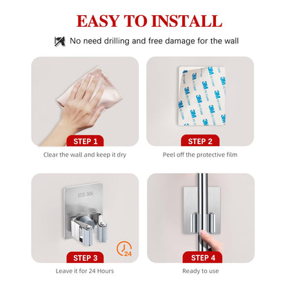 2PCS Broom Holder Wall Mount Self Adhesive Mop and Broom Holder Stainless Steel Broom Hanger Heavy Duty for Laundry Storage Bathroom Kitchen Garage (16 Ounce)