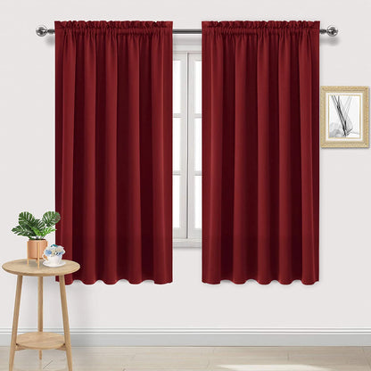 Wide Blackout Curtains for Living Room 60 x 63 Inch Long Burgundy (2 Count)