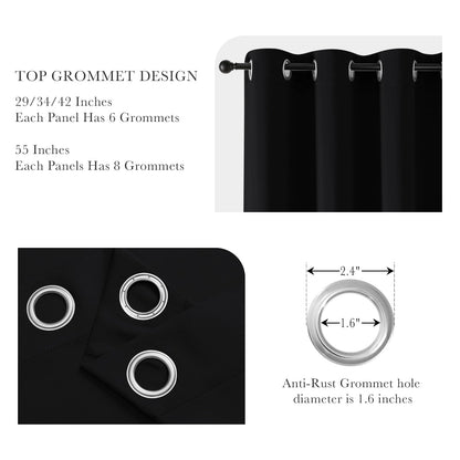Black Short Blackout Curtains for Kitchen 45 Inch Length (2 Count)