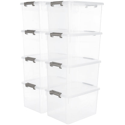 32 QT Plastic Storage Bins with Latching Lids Stackable Storage Containers for Organizing Large Clear Storage Box for Garage (8 Count)