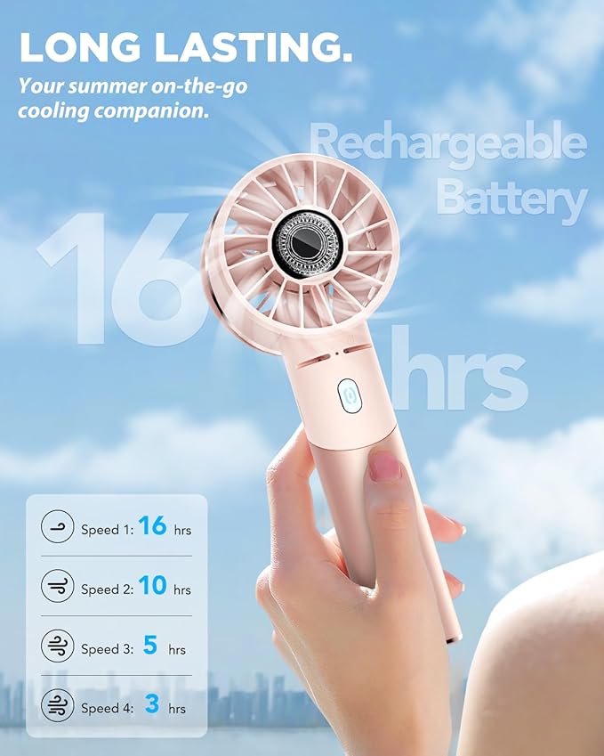 Lepwings 2PCS Handheld Fan, Mini Small Portable Turbo Fan, Rechargeable with 4 High Speeds Personal Fans, Max 16H Runtime, For Travel, Office, Outdoor - Pink