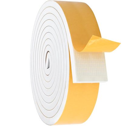 White Door Window Weather Stripping Self Adhesive Foam Tape High Density Foam Sealing Strip Window Insulation Weatherproof Gasket Tape for Doors and Windows (10 Foot)
