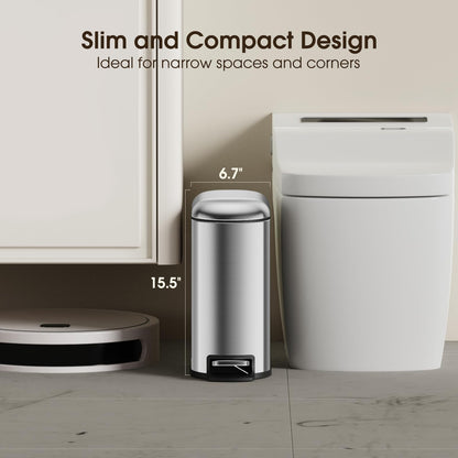 Small Bathroom Trash Can with Lid Soft Close