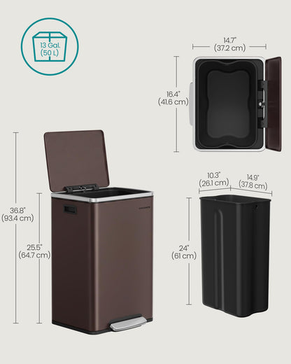 Trash Can, 13-Gallon, Stainless Steel, Soft-Close Lid