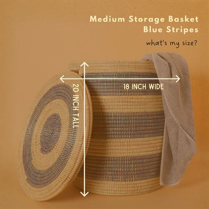 Blue African Woven Hamper with Lid