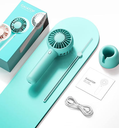 Gaiatop Mini Portable Fan, Small and Powerful, Cute Design 3 Speed Personal Handheld fan and Desktop with Base, Lightweight USB Rechargeable for Travel Lash Makeup Girl Women Summer Gift Green