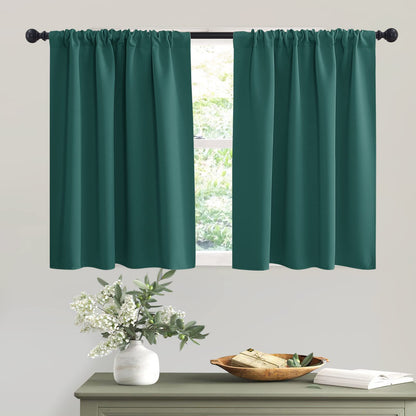Short Hunter Green Blackout Curtains for Small Bedroom Window Cafe