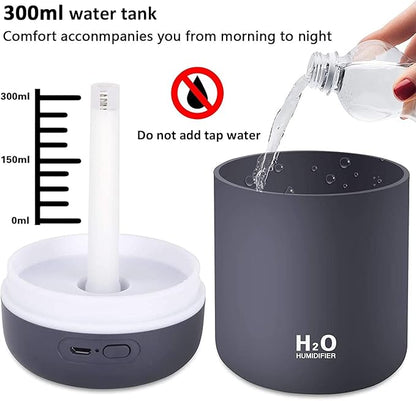 Mini Humidifier,300ml Small Cool Mist Humidifier with 7-Color LED Night Light,USB Personal Desktop Humidifier,2 Adjustable Mist Modes,Auto Shut-Off,Ultra Quiet,for Car,Office,Bedroom (Dark gray)